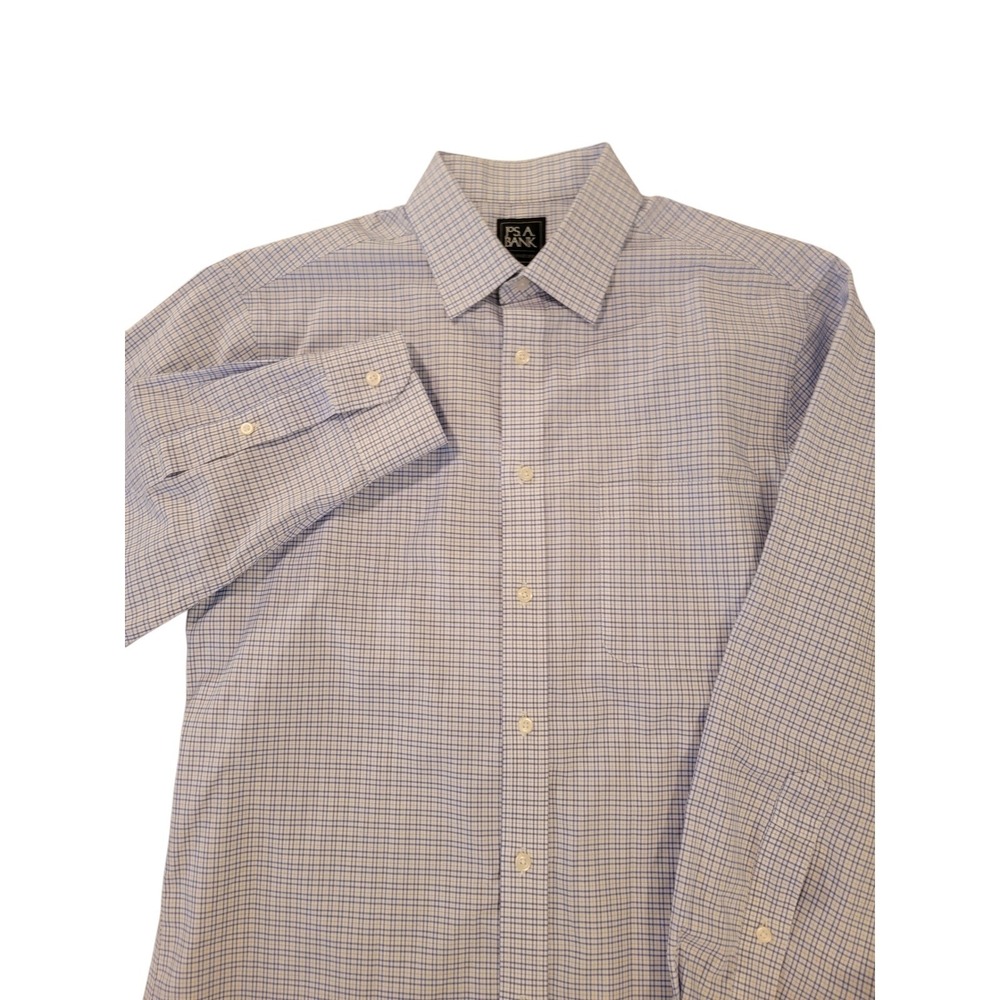 JOS A‎ BANK TRAVELER Mens Slim Fit Dress Shirt 15 1/2 32 Blue Plaid Cotton